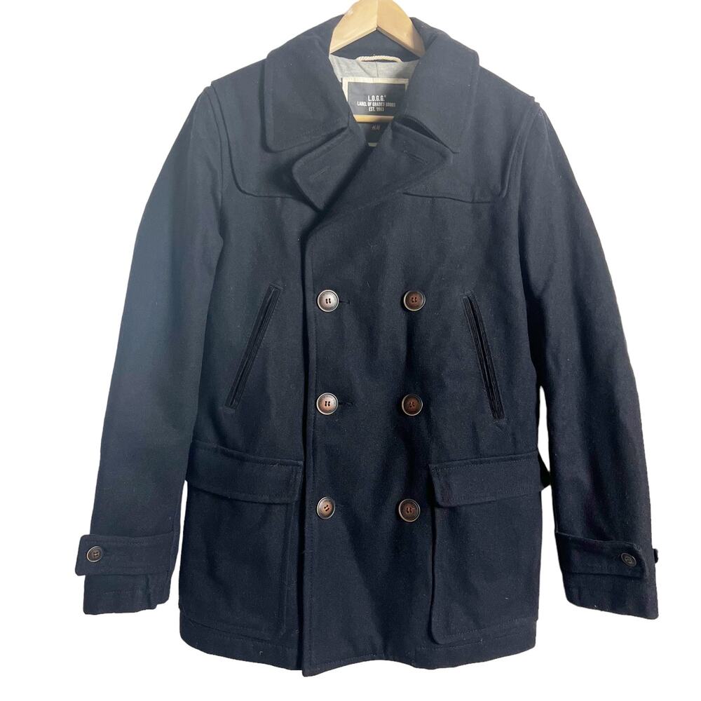 H&M Label of Graded Goods Men’s Military Double Breasted Navy Wool Coat Size S